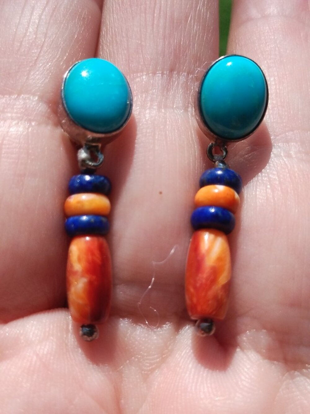Jay King DTR Turquoise spiny oyster lapis earrings 925 Sterling Silver
